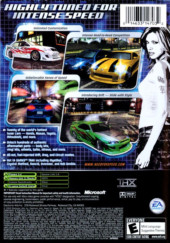 Need for Speed: Underground | Xbox | back cover | region=North America | source-country=United States | zypher-v2 | moby-0a3fe0a3f4ea | Data by MobyGames.com
