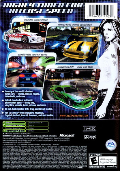 Need for Speed: Underground | Xbox | back cover | region=North America | source-country=United States | zypher-v2 | moby-0a3fe0a3f4ea | Data by MobyGames.com