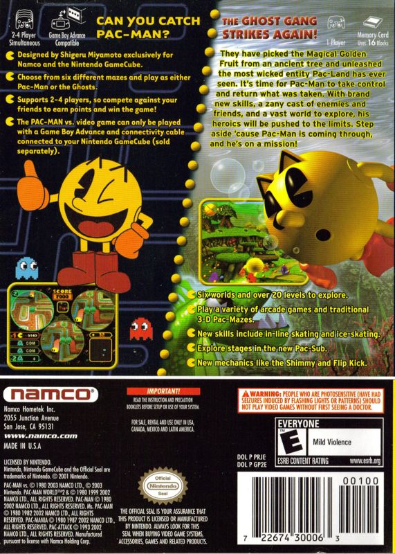 Pac-Man Vs. / Pac-Man World 2 | GameCube | back cover | Data by MobyGames.com