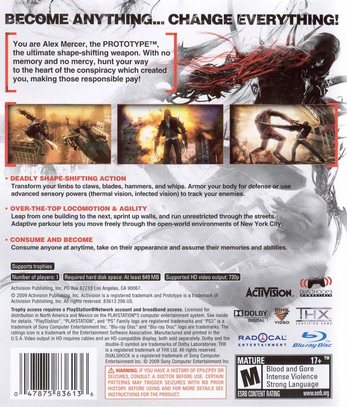 
Prototype | PlayStation 3 | back cover | Data by MobyGames.com