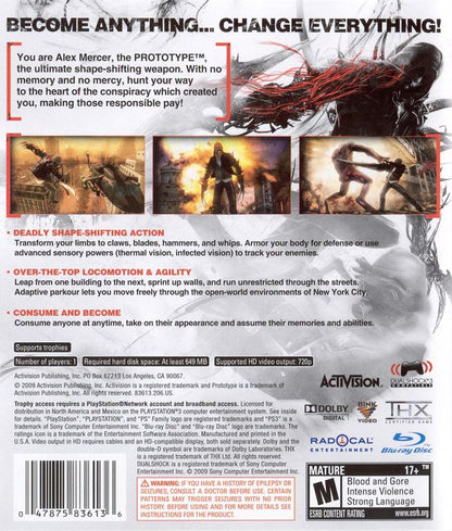 
Prototype | PlayStation 3 | back cover | Data by MobyGames.com