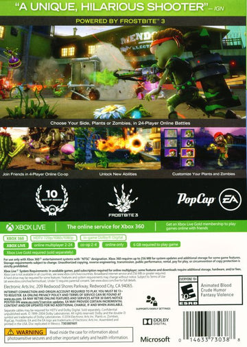 Plants vs. Zombies: Garden Warfare | Xbox 360 | back cover | region=North America | source-country=Canada,United States | zypher-v2 | moby-934267c5e5b0 | Data by MobyGames.com