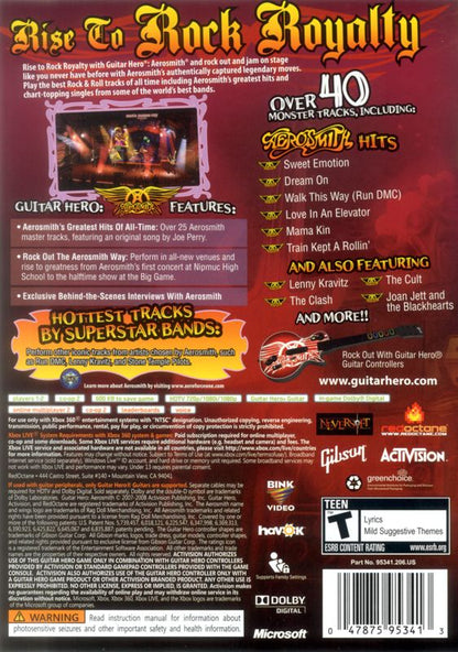 Guitar Hero: Aerosmith | Xbox 360 | back cover | region=North America | source-country=United States | zypher-v2 | moby-2c15205a5245 | Data by MobyGames.com