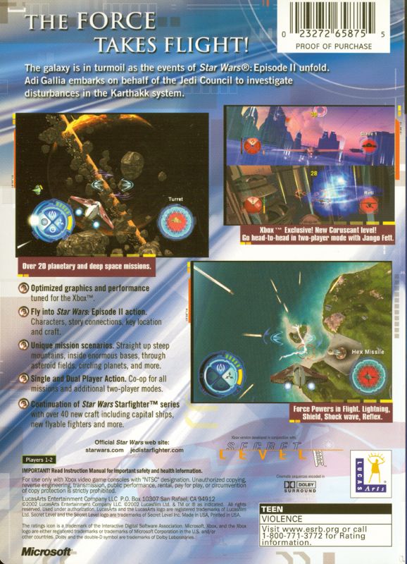 
Star Wars: Jedi Starfighter | Xbox | back cover | Data by MobyGames.com