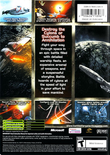 
Battlestar Galactica | Xbox | back cover | Data by MobyGames.com