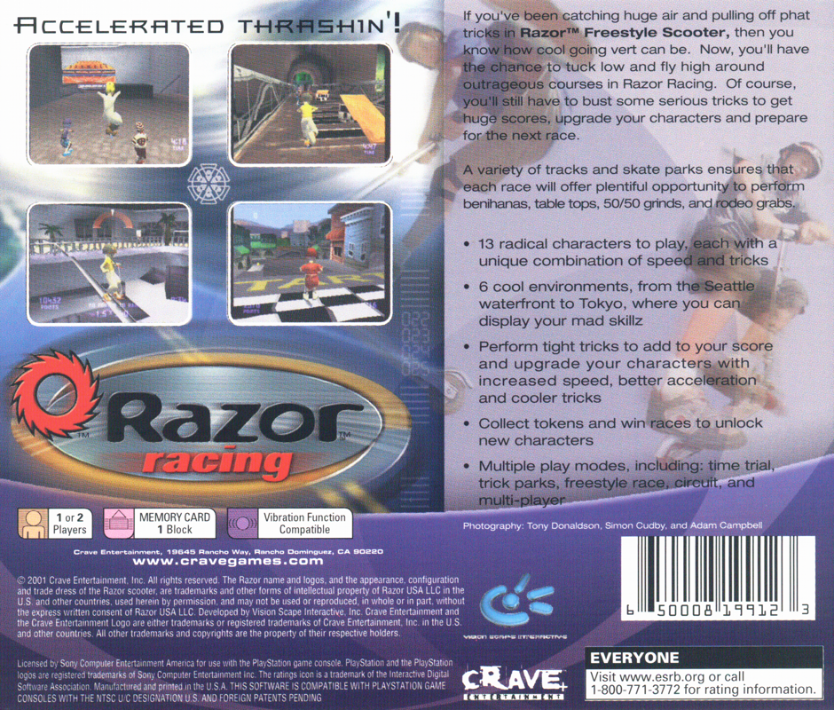 
Razor Racing | PlayStation | back cover | Region: North America | source-country=United States | Data by MobyGames.com