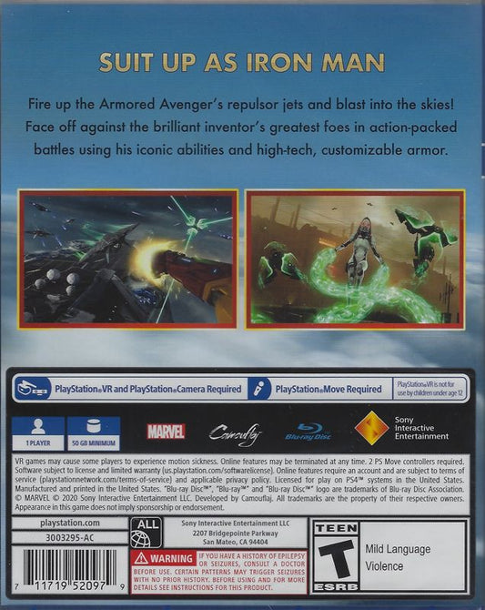 
Marvel Iron Man VR | PlayStation 4 | back cover | Data by MobyGames.com