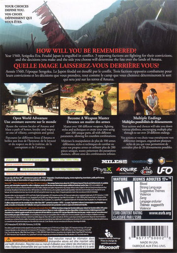 
Way of the Samurai 3 | Xbox 360 | back cover | Data by MobyGames.com