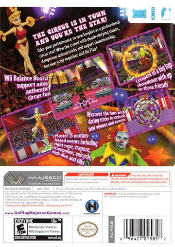 Go Play: Circus Star | Wii | back cover | region=North America | source-country=United States | zypher-v2 | moby-916d561c3cff | Data by MobyGames.com