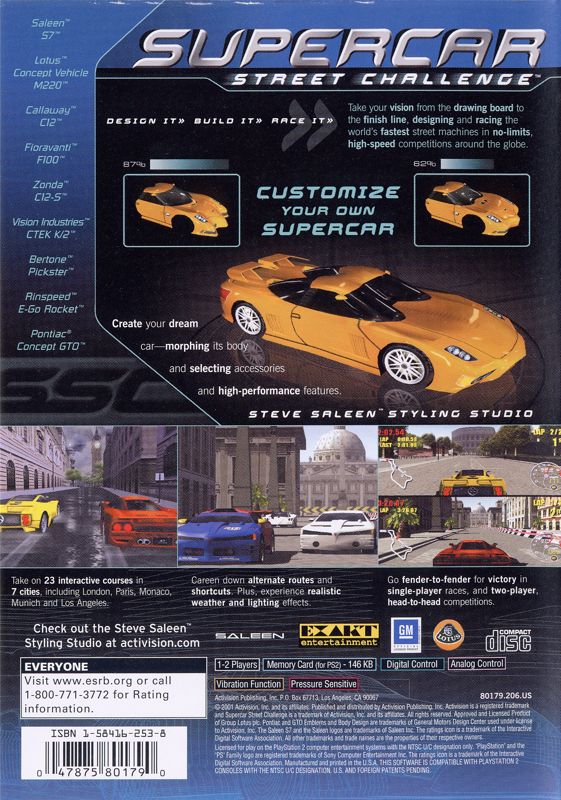 Supercar Street Challenge | PlayStation 2 | back cover | region=North America | source-country=Canada,United States | zypher-v2 | moby-c842965a515f | Data by MobyGames.com