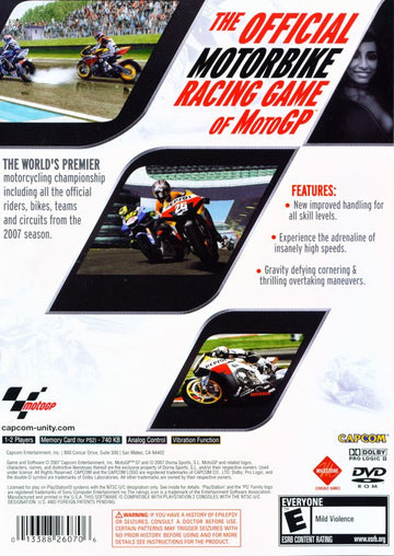 MotoGP 07 | PlayStation 2 | back cover | region=North America | source-country=Canada,United States | zypher-v2 | moby-3eb30ad2e4e1 | Data by MobyGames.com