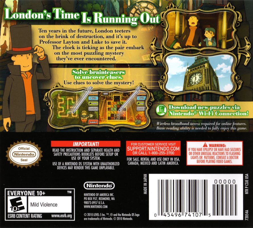 
Professor Layton and the Unwound Future | Nintendo DS | back cover | Data by MobyGames.com