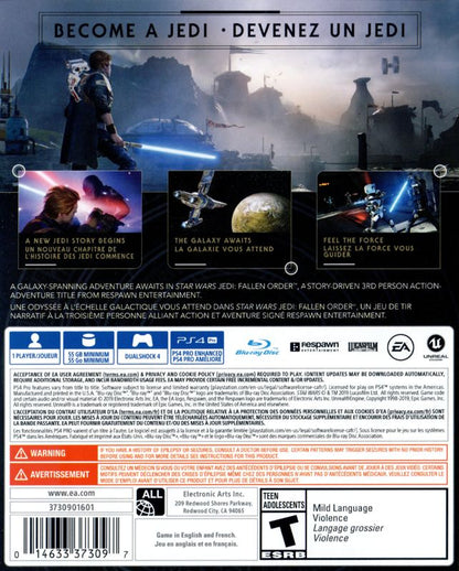 Star Wars: Jedi - Fallen Order | PlayStation 4 | back cover | region=North America | source-country=Canada | zypher-v2 | moby-93f59d74667d | Data by MobyGames.com