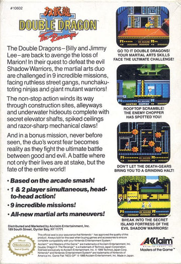 
Double Dragon II: The Revenge | NES | back cover | Data by MobyGames.com