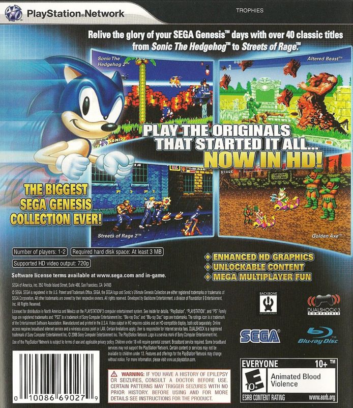 Sonic's Ultimate Genesis Collection | PlayStation 3 | back cover | region=North America | source-country=United States | zypher-v2 | moby-8ed775386948 | Data by MobyGames.com