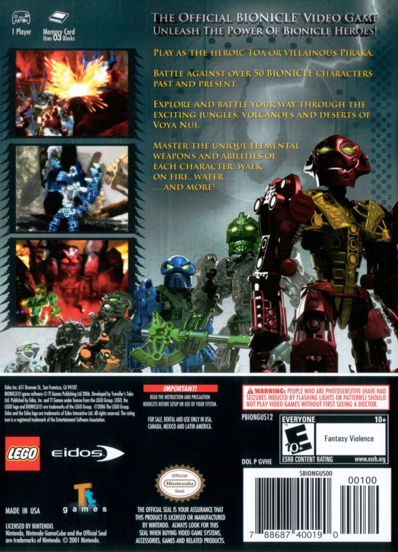 
Bionicle Heroes | GameCube | back cover | Data by MobyGames.com