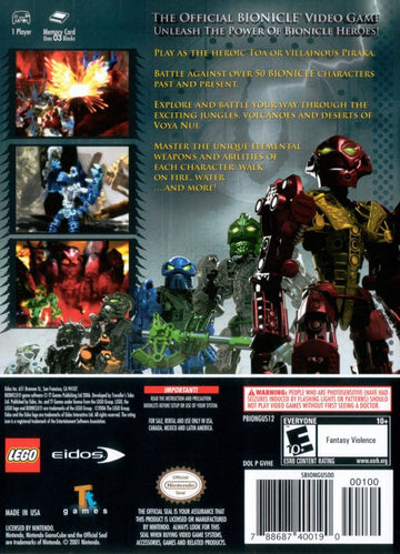 
Bionicle Heroes | GameCube | back cover | Data by MobyGames.com
