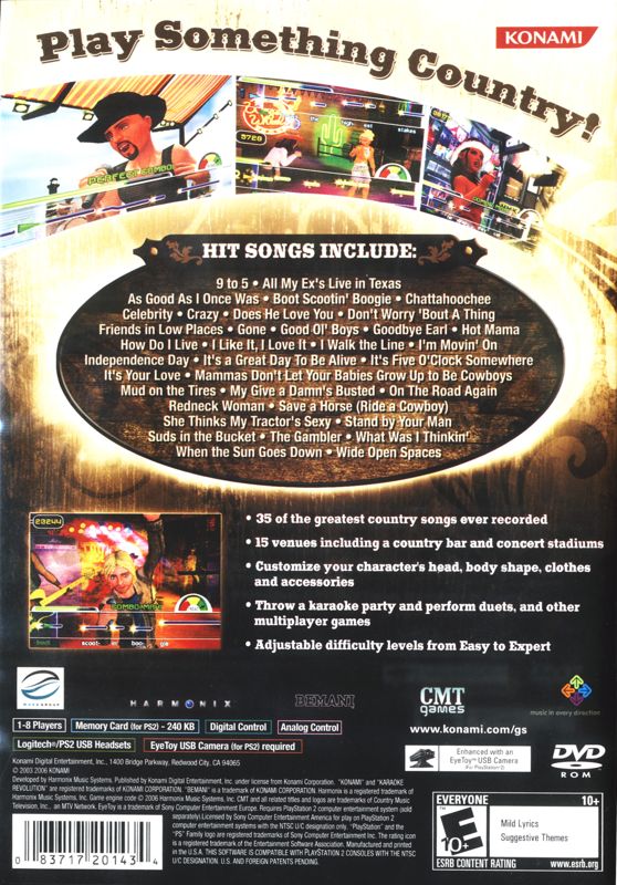 CMT Presents: Karaoke Revolution - Country | PlayStation 2 | back cover | Data by MobyGames.com