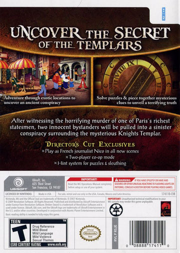
Broken Sword: Shadow of the Templars - The Director's Cut | Wii | back cover | Data by MobyGames.com