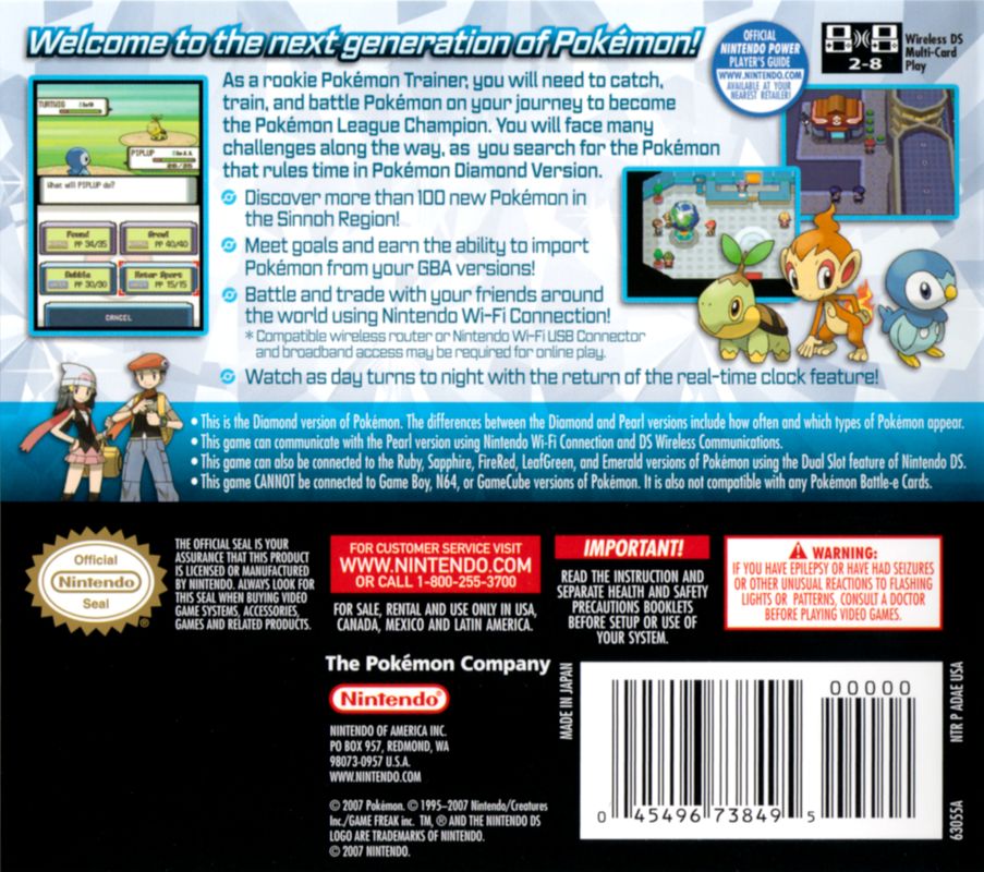 
Pokémon Diamond Version | Nintendo DS | back cover | Data by MobyGames.com