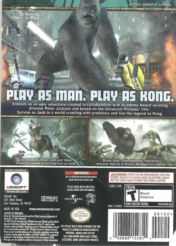 
Peter Jackson's King Kong: The Official Game of the Movie | GameCube | back cover | Data by MobyGames.com