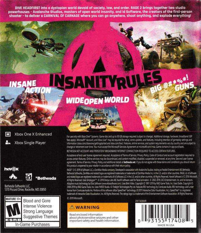Rage 2 | Xbox One | back cover | Data by MobyGames.com
