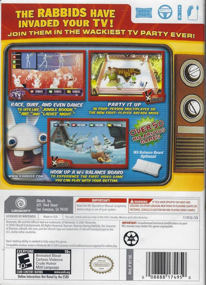 Rayman: Raving Rabbids TV Party | Wii | back cover | region=North America | source-country=United States | zypher-v2 | moby-c5448f7c2dc9 | Data by MobyGames.com