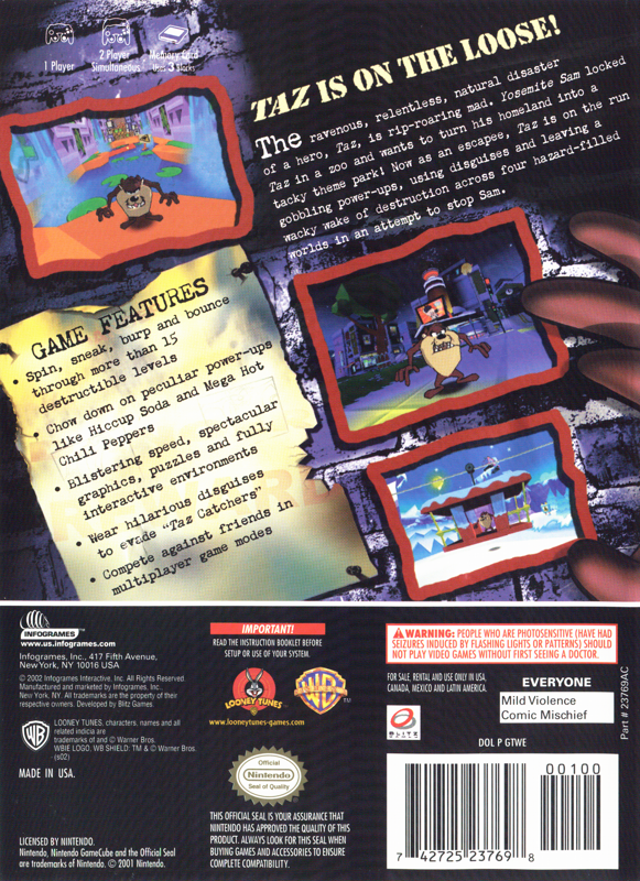 
Taz: Wanted | GameCube | back cover | Data by MobyGames.com