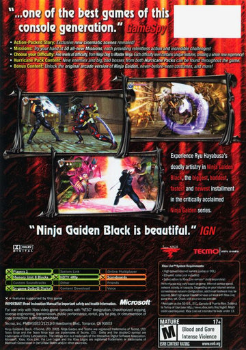 
Ninja Gaiden Black | Xbox | back cover | Data by MobyGames.com
