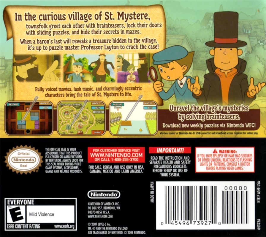 
Professor Layton and the Curious Village | Nintendo DS | back cover | Data by MobyGames.com