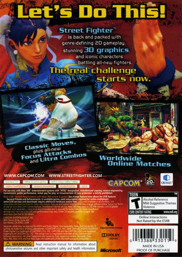 
Street Fighter IV | Xbox 360 | back cover | Data by MobyGames.com