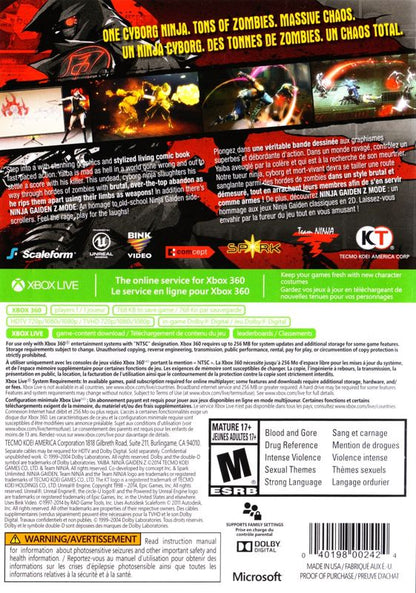 
Yaiba: Ninja Gaiden Z | Xbox 360 | back cover | Region: North America | source-country=Canada | Data by MobyGames.com