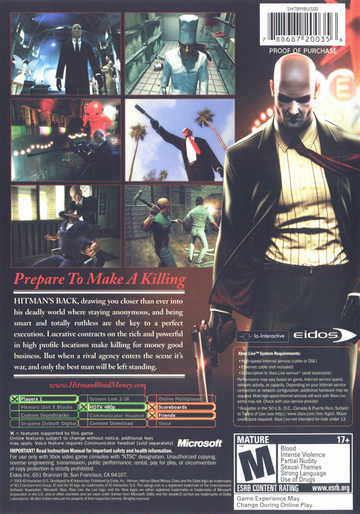 
Hitman: Blood Money | Xbox | back cover | Data by MobyGames.com