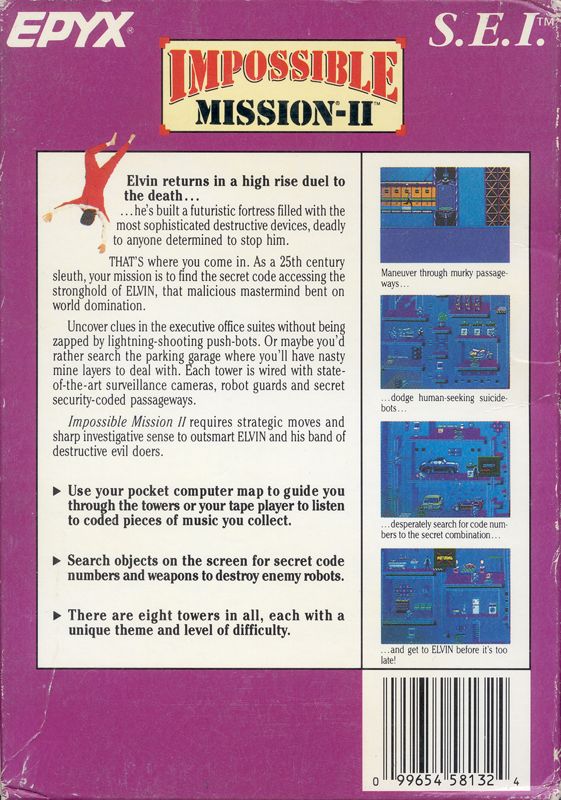 Impossible Mission II | NES | back cover | region=North America | source-country=United States | zypher-v2 | moby-ead5a7d7b757 | Data by MobyGames.com