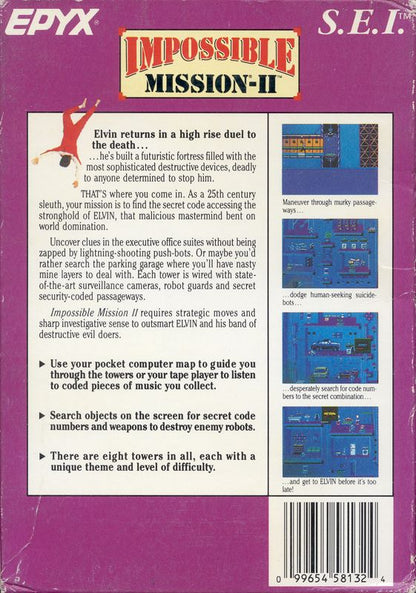 Impossible Mission II | NES | back cover | region=North America | source-country=United States | zypher-v2 | moby-ead5a7d7b757 | Data by MobyGames.com