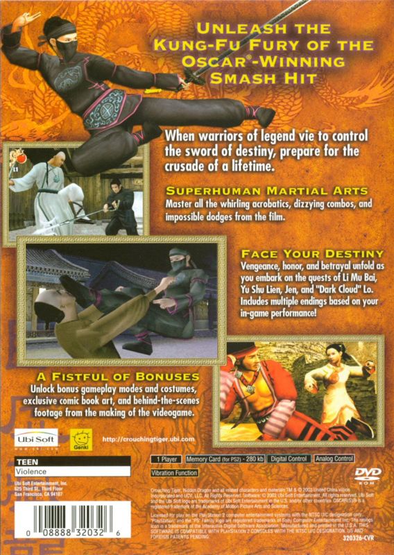 
Crouching Tiger Hidden Dragon | PlayStation 2 | back cover | Data by MobyGames.com