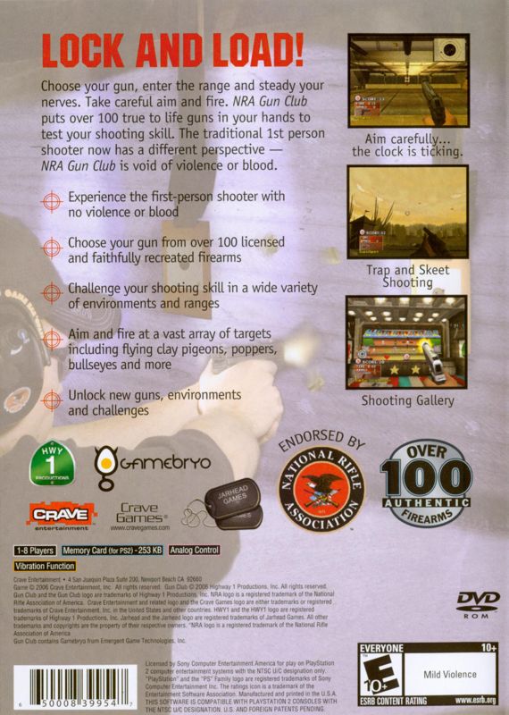 NRA Gun Club | PlayStation 2 | back cover | region=North America | source-country=Canada,United States | zypher-v2 | moby-50cf1a62f270 | Data by MobyGames.com