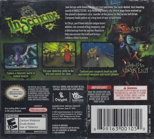 Insecticide | Nintendo DS | back cover | region=North America | source-country=United States | zypher-v2 | moby-bbdde5a6b097 | Data by MobyGames.com