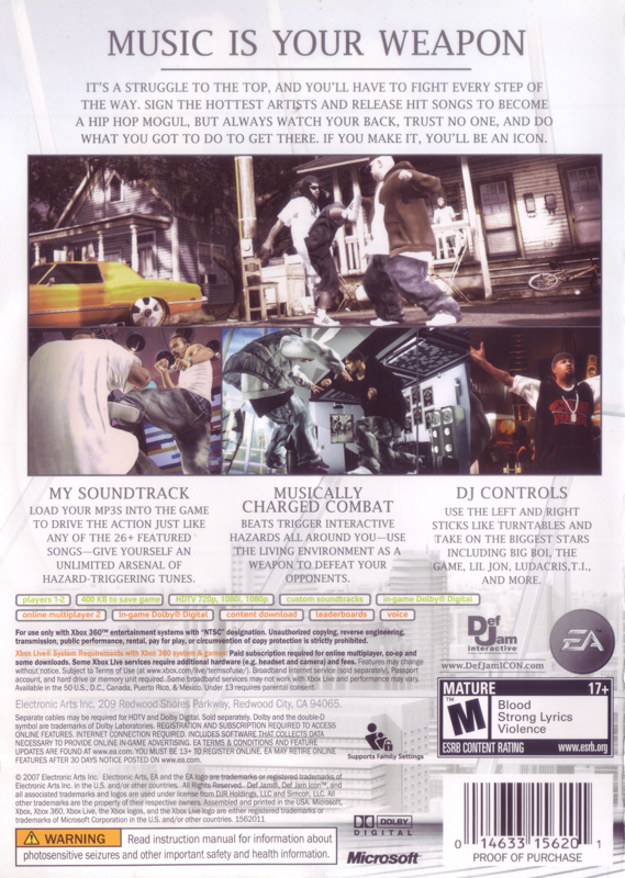 Def Jam: Icon | Xbox 360 | back cover | Data by MobyGames.com