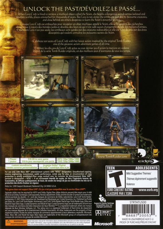 
Lara Croft: Tomb Raider - Anniversary | Xbox 360 | back cover | Data by MobyGames.com