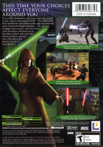 
Star Wars: Knights of the Old Republic II - The Sith Lords | Xbox | back cover | Data by MobyGames.com