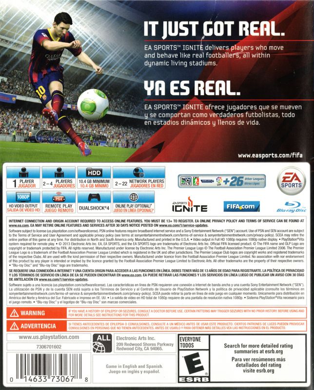 
FIFA 14 | PlayStation 4 | back cover | Data by MobyGames.com