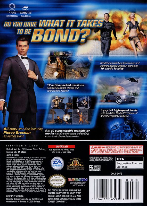 007: Nightfire | GameCube | back cover | region=North America | source-country=Canada,Mexico,Other,United States | zypher-v2 | moby-d4594186e714 | Data by MobyGames.com