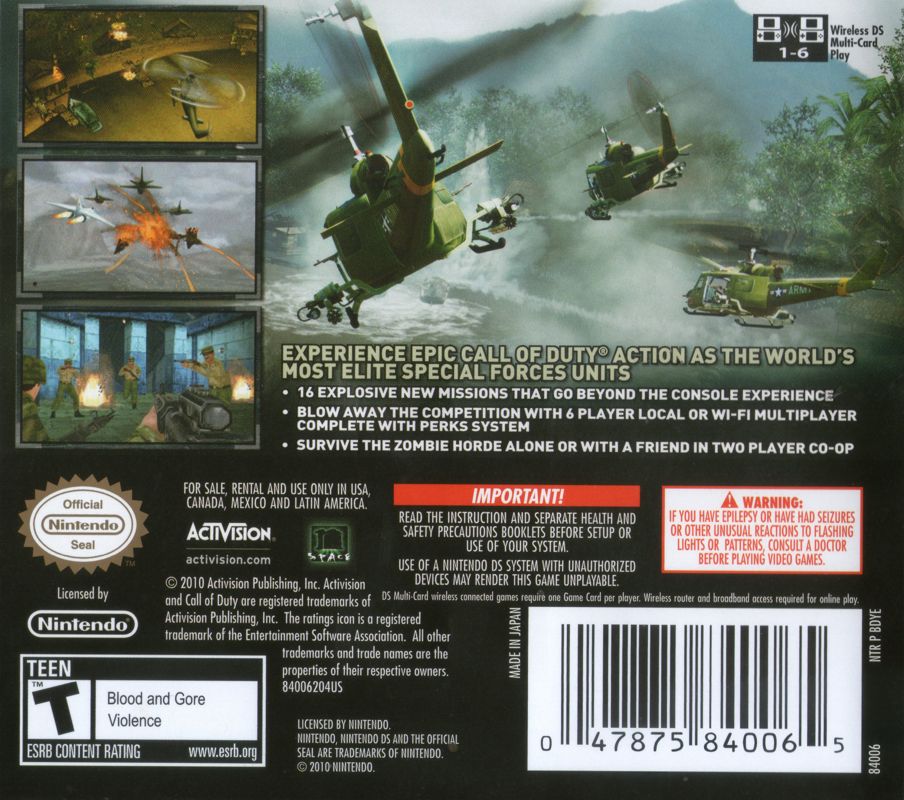 Call of Duty: Black Ops | Nintendo DS | back cover | Data by MobyGames.com