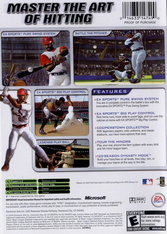 MVP Baseball 2004 | Xbox | back cover | region=North America | source-country=Canada,United States | zypher-v2 | moby-ac33169752bb | Data by MobyGames.com
