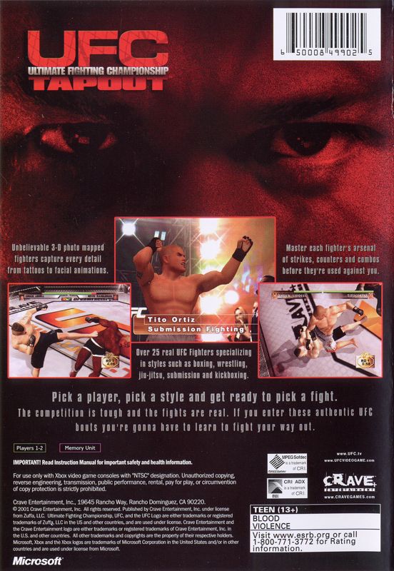
Ultimate Fighting Championship: Tapout | Xbox | back cover | Data by MobyGames.com