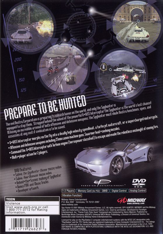 Spy Hunter | PlayStation 2 | back cover | region=North America | source-country=Canada,United States | zypher-v2 | moby-0a1cb46955c4 | Data by MobyGames.com