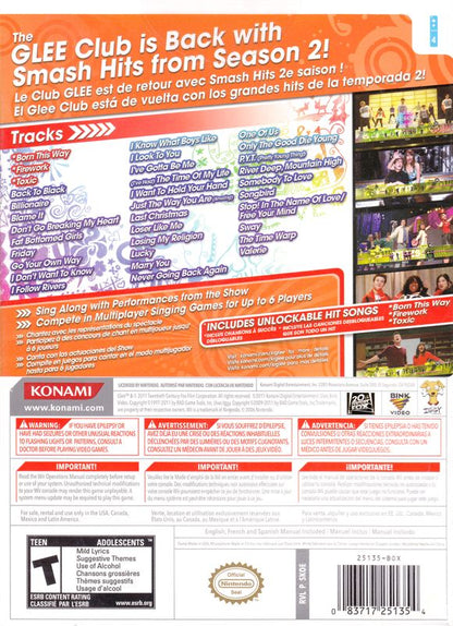 
Karaoke Revolution: Glee - Volume 3 | Wii | back cover | Region: North America | source-country=Canada,Mexico,United States | Data by MobyGames.com