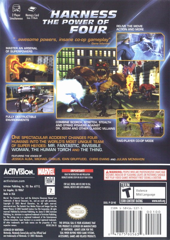 
Fantastic 4 | GameCube | back cover | Data by MobyGames.com