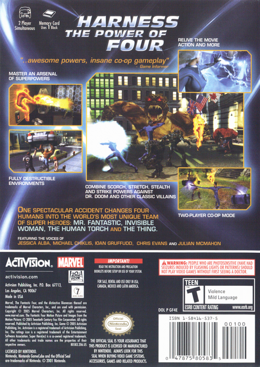 
Fantastic 4 | GameCube | back cover | Data by MobyGames.com